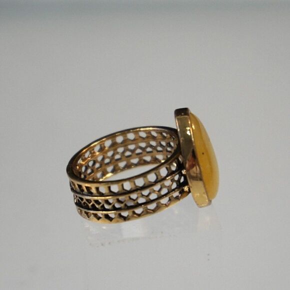 Barse Jewelry Ring Yellow Jadeite Gemstone Cut Out Bronze Band Size 9.5 - Picture 8 of 11